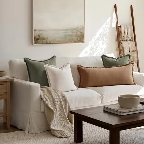 Vista 3 de MIULEE Juego de 1 fundas de almohada decorativas de lino neutro con flecos, fundas de cojín de estilo bohemio para sillón, sofá, cama, sala