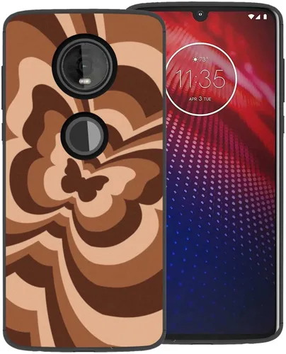 Vista 8 de Funda de teléfono para Motorola Moto Z4, diseño de mariposa azul con remolino inclinado, café, latte, San Valentín, bloque de color, lindo patrón, a