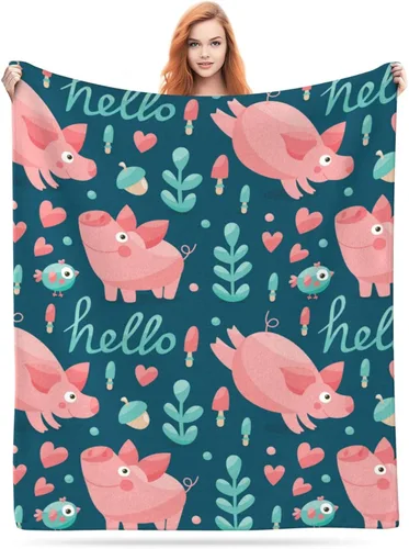 Vista 8 de Manta de dibujos animados con diseño de cerdo y pájaro de hola, manta suave de franela, acogedora y ligera, regalos de felpa para niños, niñas