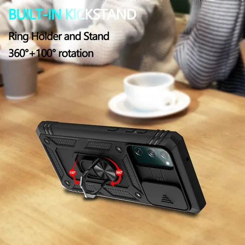 Vista 5 de Funda para Galaxy S20 FE 5G, para Galaxy S20 FE 4G con 3 protectores de pantalla de vidrio templado con soporte integrado + cubierta de cámara