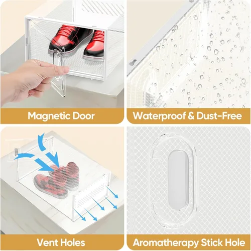 Vista 2 de BALEINE - Paquete de 3 cajas apilables de almacenamiento de zapatos, adecuadas para talla 9, contenedores de almacenamiento de zapatos de plástico