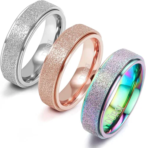 Vista 8 de Anillo giratorio para mujer y hombre de acero inoxidable con acabado de lijado para ansiedad, 6 mm / 8 mm
