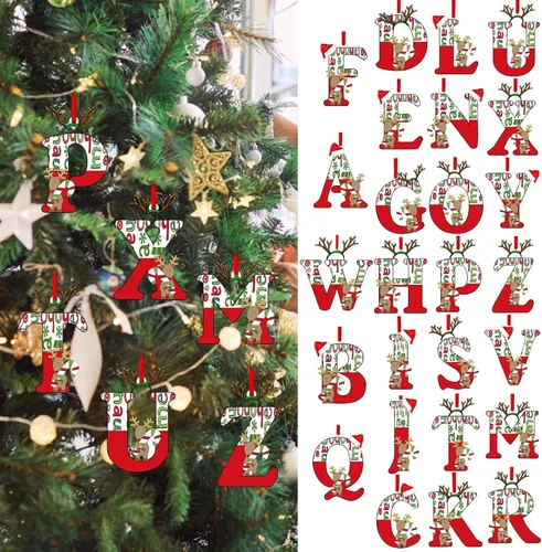Vista 2 de Decoración colgante para árbol de Navidad de 26 letras, adornos para árbol de Navidad, adornos personalizados de 26 letras, decoración de Navidad