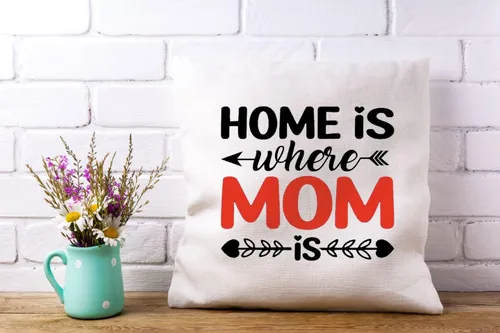Vista 2 de Funda de cojín con texto en inglés «Home is Wherever Mom is Decoration», regalo de cumpleaños para mamá, algodón, 18 x 18 pulgadas (solo funda)