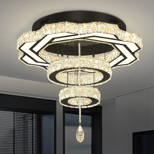 Vista 16 de Flashing God Candelabros de cristal modernos de 12 pulgadas, lámpara de techo de montaje empotrado, mini lámpara LED regulable para pasillo, lámpara