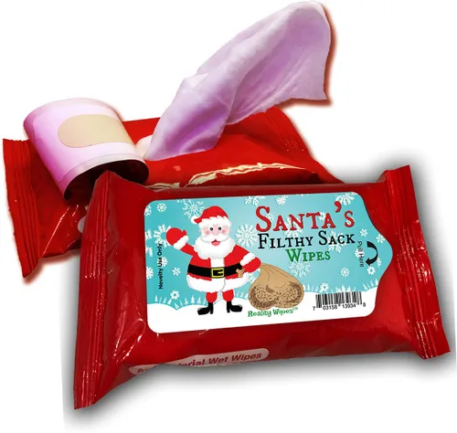 Vista 4 de Santa's Filthy Sack Wipes - Toallitas húmedas navideñas para amigos, tamaño de bolsillo, sin alcohol