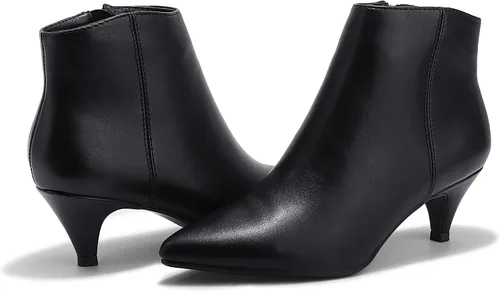 Vista 5 de IDIFU Botas de tacón bajo para mujer, botas de tobillo con punta puntiaguda, botas cortas para vestir, 5