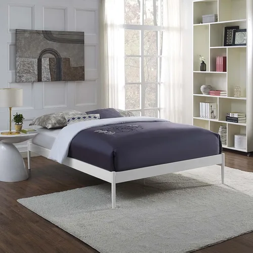 Vista 2 de Modway Elsie - Base de cama de metal con soporte de tablillas, tamaño matrimonial, color blanco