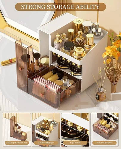 Vista 4 de Organizador de maquillaje de cosméticos, organizador de cuidado de la piel, organizador de cosméticos grande a prueba de polvo, impermeable