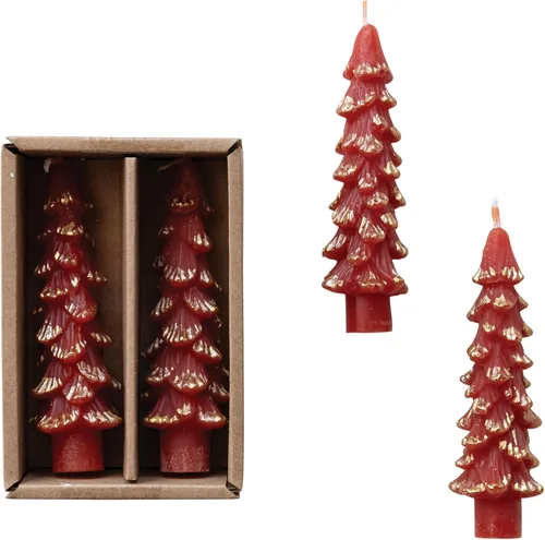 Vista 8 de Creative Co-Op Velas cónicas en forma de árbol sin perfume, ponche de huevo, juego de 2 en caja, 5 pulgadas Eggnog
