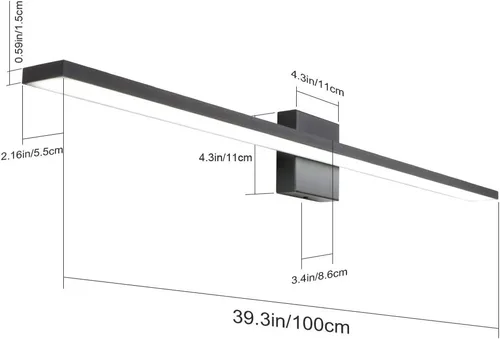 Vista 2 de Ralbay Moderna lámpara LED negra de 40 pulgadas, juego de baño todo en uno de 5 piezas, aluminio esmerilado de 38 W para accesorios de iluminación