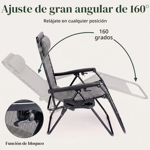 Vista 5 de NEWBULIG Juego de 2 sillas de gravedad cero, sillas reclinables plegables Gris