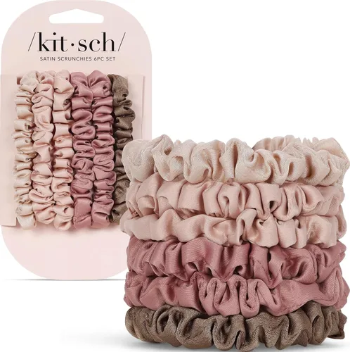 Vista 28 de Kitsch - Coleteros de satén para mujer, bandas para el cabello sin daños, cameo, 5 piezas Wake Up Frizz-Free, No Crease Hair Ties, Softer Than
