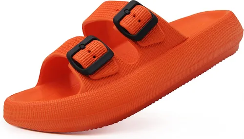 Vista 8 de Weweya Sandalias para mujer y hombre - Pantuflas acolchadas - Sandalias ajustables con doble hebilla - Sandalias planas de EVA