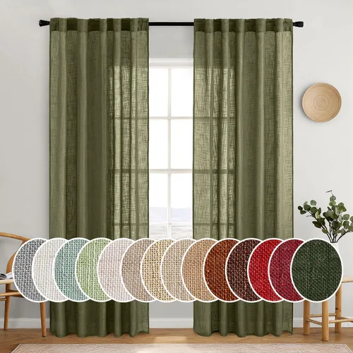 Vista 94 de MIULEE - Cortinas semitraslúcidas suaves y gruesas con textura de lino para cocina y ventana de baño, con trabilla trasera y bolsillo para Blanco