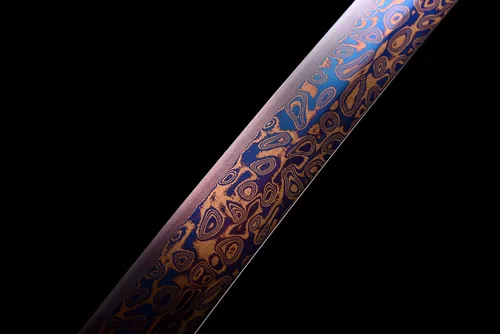 Vista 7 de Handmade Japanese Katana Damascus Folded Steel Sharp Blade Dragon Sword Espada de dragón de hoja azul y roja