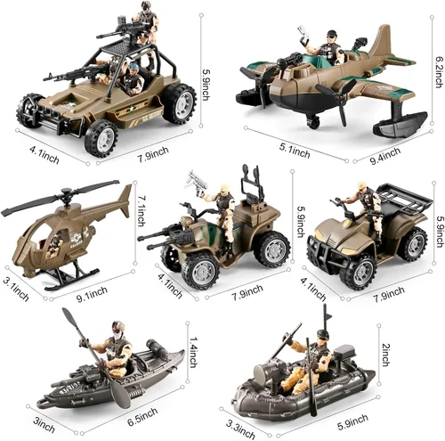 Vista 3 de Conjunto de juguetes de hombres del ejército de 78 en 1 con camión militar realista/helicóptero/barco kayak/motocicleta/figuras de acción de hombres