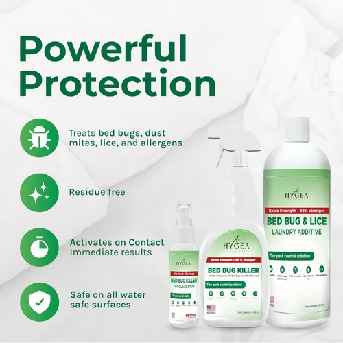 Vista 2 de Hygea Natural Kit de eliminación de chinches y piojos extra fuerte, incluye spray extra fuerte para piojos y chinches de cama de 24 onzas, aditivo