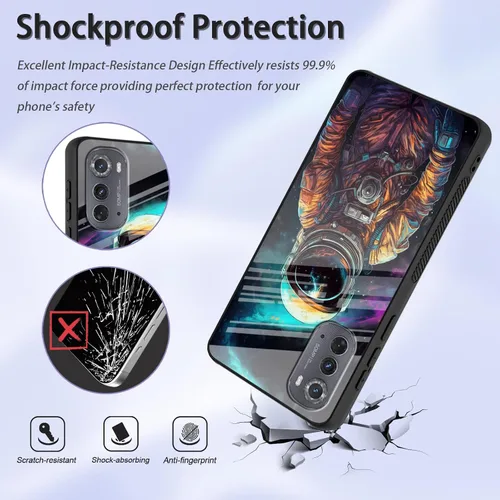 Vista 100 de Funda para Motorola Moto Edge 2022, cubierta trasera de vidrio templado con protector de pantalla, funda protectora a prueba de golpes para Motorola
