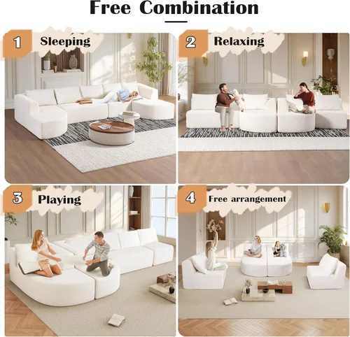 Vista 5 de Sofás seccionales sin hueso de 144 pulgadas para sala de estar, moderno sofá modular en forma de U con diván, cómodo sofá de espuma viscoelástica