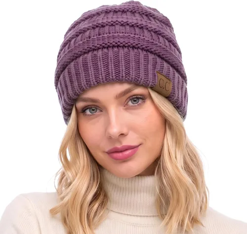 Vista 57 de CC Classic Winter Fall Trendy Chunky Stretchy Cable Knit Beanie Hat 2 tonos púrpura/azul marino