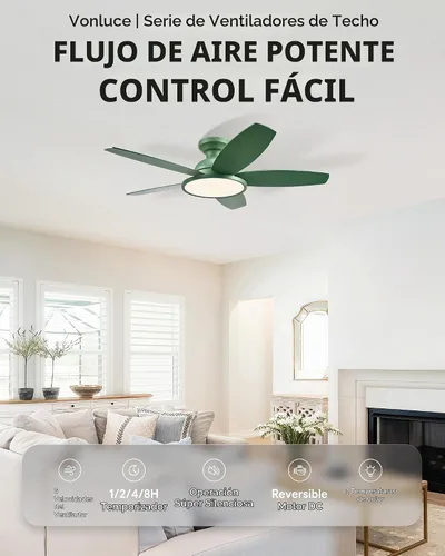 Vista 2 de Ventiladores de techo VONLUCE de 42 pulgadas con luces, color verde