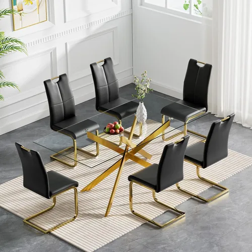 Vista 16 de Juego de mesa de comedor de cristal de lujo de 36 pulgadas para 2, mesa de comedor redonda moderna de 3 piezas con 2 sillas de comedor de cuero