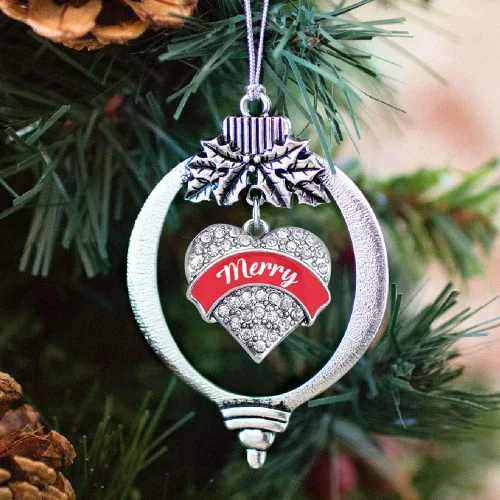 Vista 3 de Inspired Silver - Red Merry - Adorno de Navidad plateado - Adorno de árbol de Navidad con dije de corazón con circonita cúbica - Decoración colgante