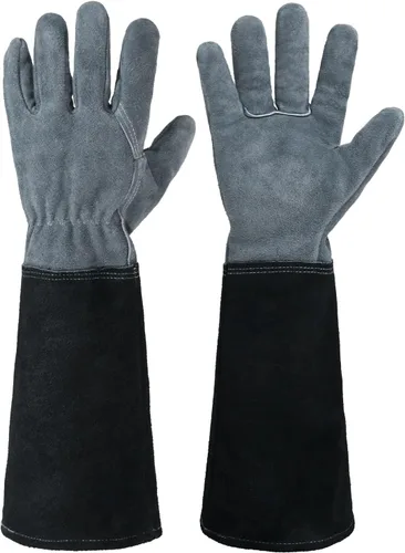 Vista 19 de HANDLANDY Guantes de poda largos para hombres y mujeres, de piel de cerdo, guantes de jardinería de rosas, guantes transpirables y duraderos