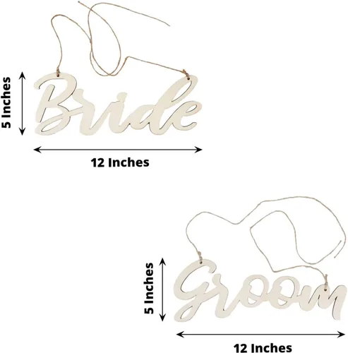 Vista 3 de Efavormart - Juego de 2 letreros de madera natural para silla de novia y novio, caligrafía de 12 x 5 pulgadas, accesorios para fotos de boda