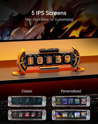 Vista 2 de Divoom Times Gate - Reloj digital de configuración de juegos cyberpunk con control inteligente de aplicación, conexión WiFi, pantalla LED RGB, panel
