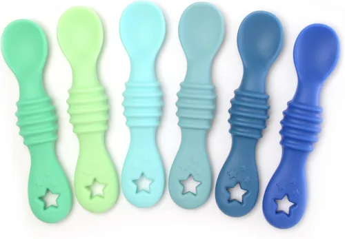 Vista 7 de PrimaStella Juego de cucharas masticables de silicona para bebés y niños pequeños, seguridad probada, sin BPA, apta para microondas, lavavajillas