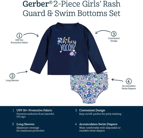 Vista 6 de Gerber Conjunto de traje de baño de manga larga para bebé y niña