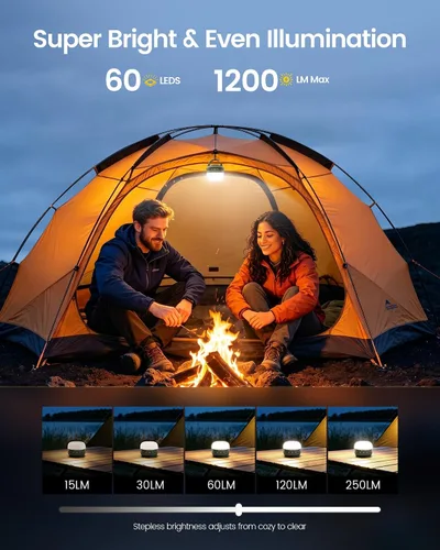 Vista 2 de Glocusent Linterna de camping 400H, linterna recargable de 5000 mAh Verde