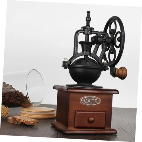 Vista 9 de Molinillo de café de manivela vintage, molino de madera clásico, molinillo de frijoles manual para café casero con práctico mango de ahorro