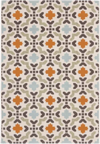 Vista 7 de SAFAVIEH Alfombra lavable al aire libre Veranda Collection – Alfombra de pasillo de 2 pies 3 x 8 pies, color crema y aguamarina, no desprende pelusa