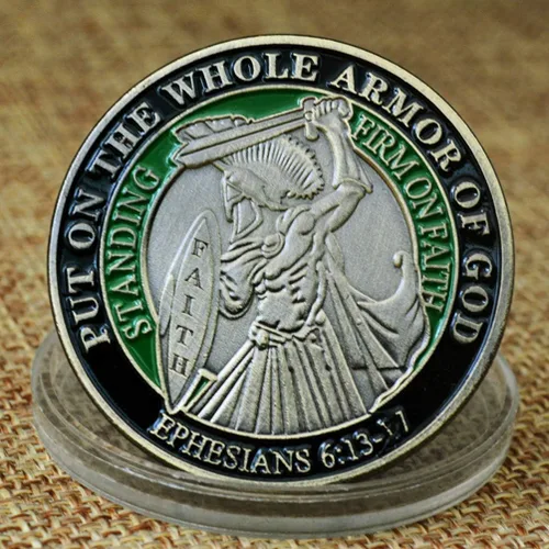 Vista 2 de Ponte toda la armadura de Dios EPHE 6:13-17 Esmalte 3D Challenge Coin Medallón de coleccionista