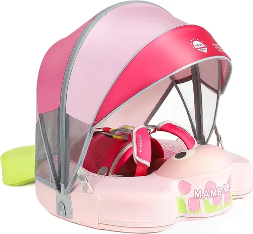 Vista 12 de Mambobaby Flotador con Toldo y Cola Nuevo Mejorado Flotador de Piscina No Inflable para Bebé Flotador de Natación Mambo Entrenador de Natación