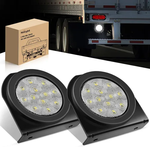 Vista 33 de Nilight Luces traseras para remolque, 2 unidades, 4 pulgadas, redondas, 12 LED, ámbar, cromado, marco, marcador, señal de giro, luz trasera