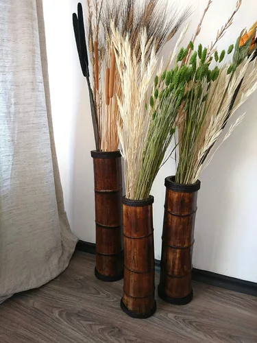 Vista 3 de Bamboo Floor Vases Available in Different Heigh, Set of 3