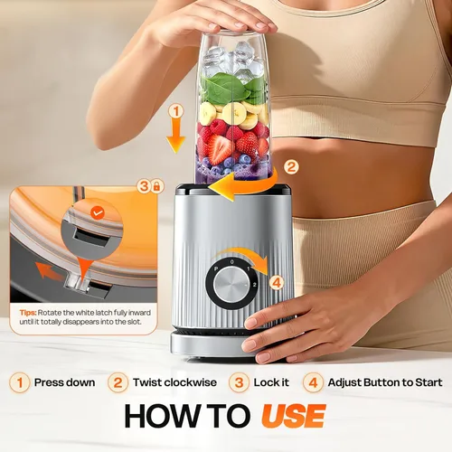 Vista 11 de Turelar Licuadora para licuados de frutas portátil para batidos y batidos para cocina con 2 vasos portátiles de 24 onzas y tapa extra, máquina