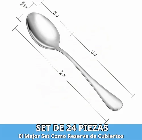 Vista 2 de Juego de 24 cucharaditas, juego de cucharas de té de acero inoxidable de grado alimenticio, cucharas pequeñas duraderas, cuchara de postre de metal