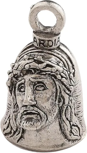 Vista 17 de Guardian Bell Campana religiosa de buena suerte con llavero y bolsa de regalo de terciopelo negro Campana de motocicleta Peltre sin plomo