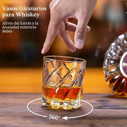 Vista 3 de FrutPunch Juego de 2 Vasos Giratorios de Whisky, Vaso Old Fashioned Giratorio, Bourbon, Cóctel, Vasos Rock para Bar, Fiesta y Hogar, Regalo