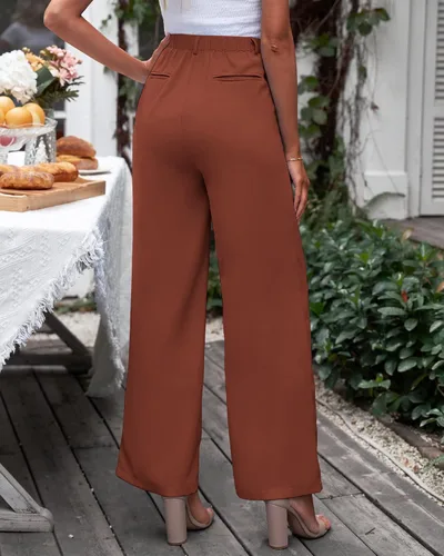 Vista 2 de GRAPENT Pantalones de pierna ancha para mujer, para trabajo, negocios, casual, de cintura alta, pantalones de vestir fluidos para la oficina