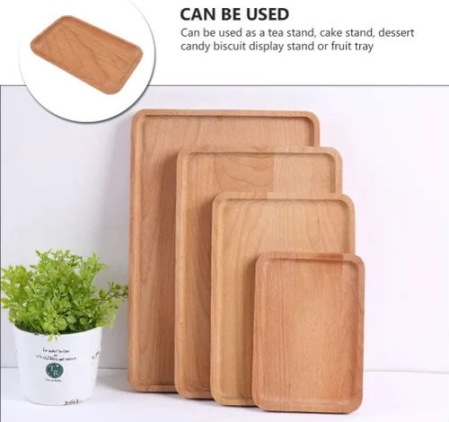 Vista 5 de Cabilock Organizador de frutas de madera maciza, bandeja decorativa para servir pasteles, postres, soporte de exhibición de vajilla de madera