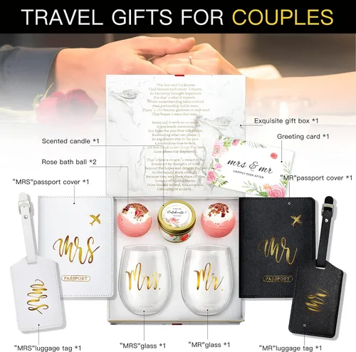 Vista 2 de Yorktend Regalo de boda y compromiso para parejas: día de San Valentín, novia y novio, recién casados señor y señora, esenciales de luna de miel