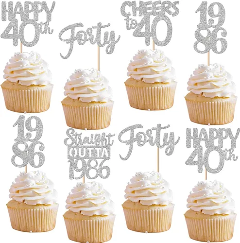 Vista 78 de 30 piezas negras para cupcakes de 10.º cumpleaños con purpurina Ten Happy 10 Straight Outta 2016 para saludos a 10 años 10 cumpleaños, boda Negro