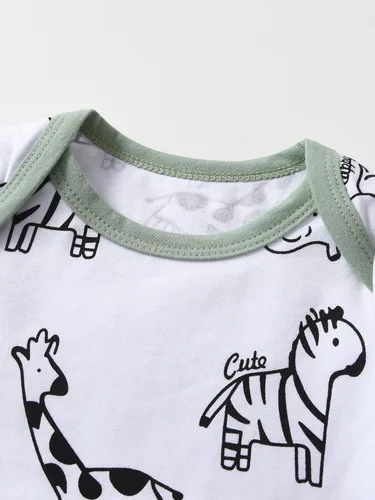 Vista 65 de Conjunto de 3 piezas de ropa de bebé recién nacido con estampado de manga larga + pantalones + sombrero