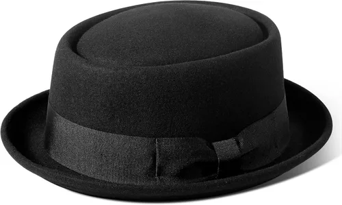 Vista 2 de Pork Pie Hats for MenWomen, 100% Wool Felt Hat Stout Porkpie Breaking Bad Hat Flat Top Fedora Hats Boater Derby Crushable